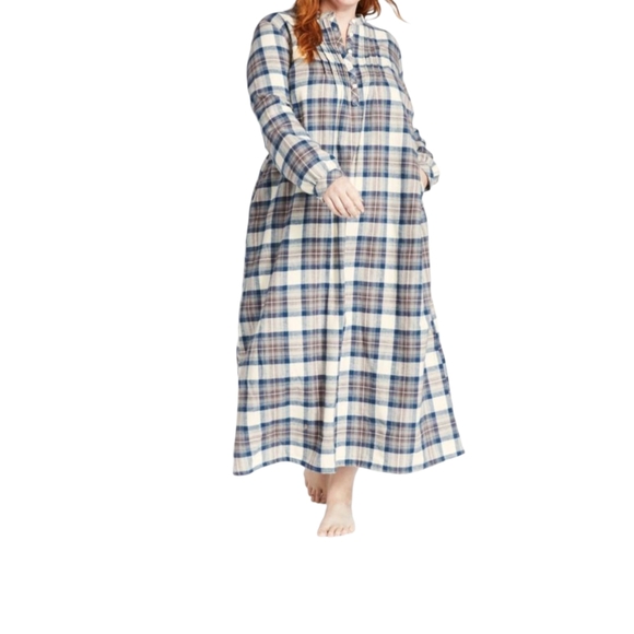 L.L. Bean Other - L.L. Bean Plaid Nightgown - Blue and Cream
